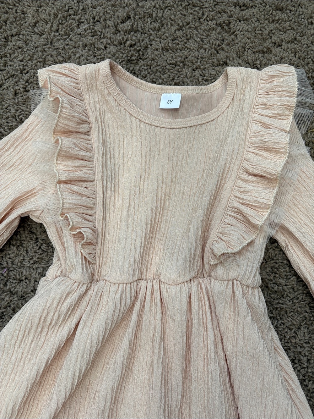 Amazon Girls' Cream Pink Ruffle Long-Sleeve Dress - Picture 3 of 6